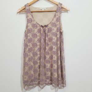 CAbi Floral Lace Overlay Sleeveless Tank Top Blouse Size Medium
